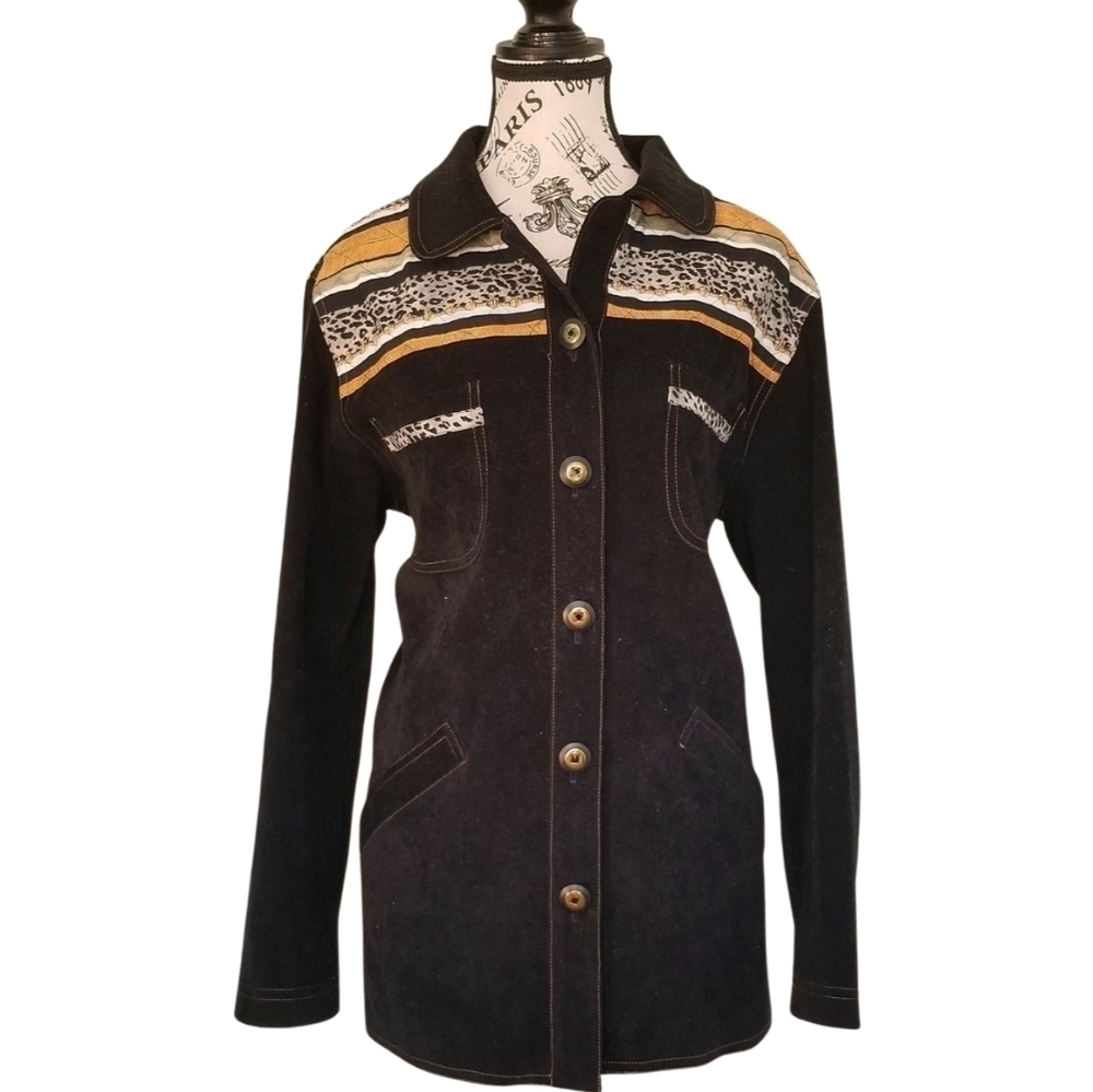 90s Nancy Bolen City Girl Black Western Jacket With Leopard Details Size Medium
